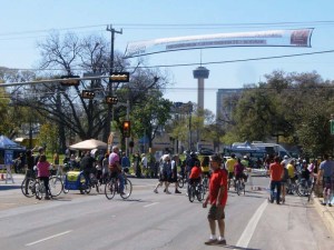 In 2011, San Antonio, Texas hosted two successful Síclovías (Cyclovias). Closing off Broadway Avenue to auto traffic from downtown northward three miles, participants engaged in a variety of family friendly events encouraging active transportation, and healthy lifestyles. Activities included: live music, local food vendors, yoga instruction, and bicycle skills classes.