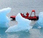 Icebergs being investigated from the safety of the Fast Rescue Boat deployed from the M/V Taku.