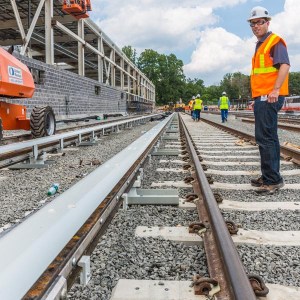 Nick Perfili conducts a Silver Line construction progress tour in Fairfax County, Virginia.
