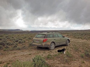 The road less traveled is not always paved. Tess takes a break from a backcountry ride through the high desert in Idaho's Owyhee county.