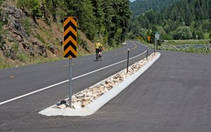 Bicycle riders enjoy the scenic solitude of U.S. 12 as it winds along the Lochsa River, about 120 miles east of Lewiston, Idaho.
