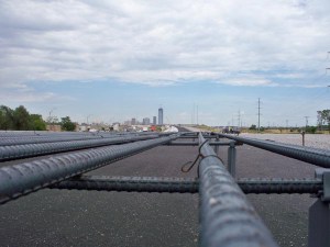 Reinforced steel is laid out along this stretch of I-40 in Oklahoma City. This section of I-40 stretches from May Ave. 2.5 miles east to Western Ave. into the heart of downtown Oklahoma City.
