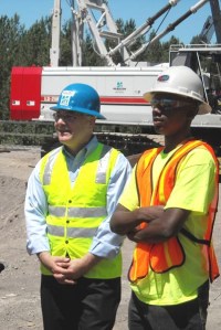 Economic stimulus through workforce development is a goal of ODOT’s OTIA III State Bridge Delivery Program. Recently, Bureau of Labor and Industries Commissioner Brad Avakian (left) joined students from the Northwest College of Construction’s summer pre-apprenticeship program on a tour of the Interstate 84 Sandy River Bridge project.