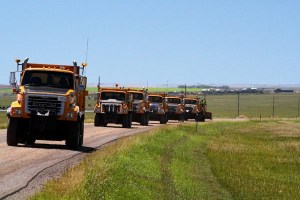 South Dakota Department of Transportation maintenance crews from the Winner Area participate in chip seal training on Highway 53 in rural Lyman County located in southeast South Dakota.