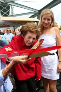 At age 5, Eileen Foley cut a ribbon in August of 1923 to mark the opening of the Memorial Bridge connecting Portsmouth, New Hampshire and Kittery, Maine. Nine decades later the 95-year old former Portsmouth mayor repeated the milestone, marking the opening of a new Memorial Bridge on August 8, 2013.