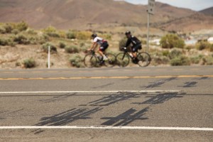 Bicyclists travel the well-worn U.S. 50 near Moundhouse, Nevada. The Nevada Department of Transportation is currently giving the northwestern Nevada road a facelift by repaving and making safety improvements.